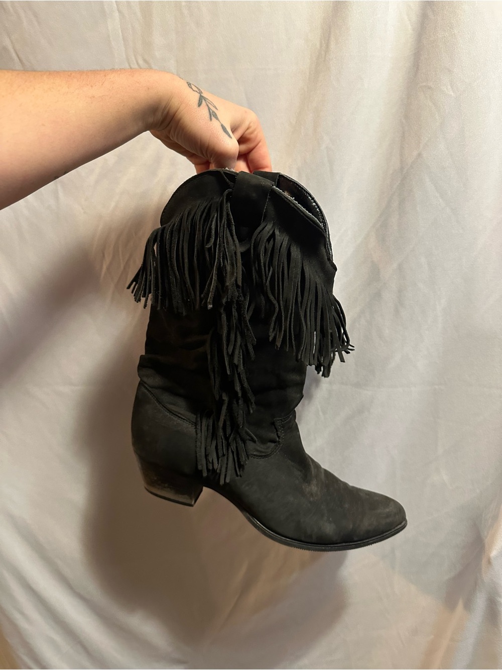 Fringed Black Western Ankle Boots - Women's 8.5